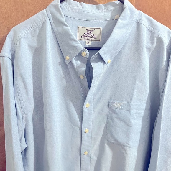 Madda Fella Key West Long Sleeve Swordfish Logo Button Down XL Cotton Blue - Picture 4 of 4